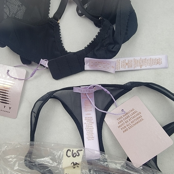 NWT Savage X Fenty By Rihanna logo mesh unlined bra and mesh thong in black - Picture 7 of 7